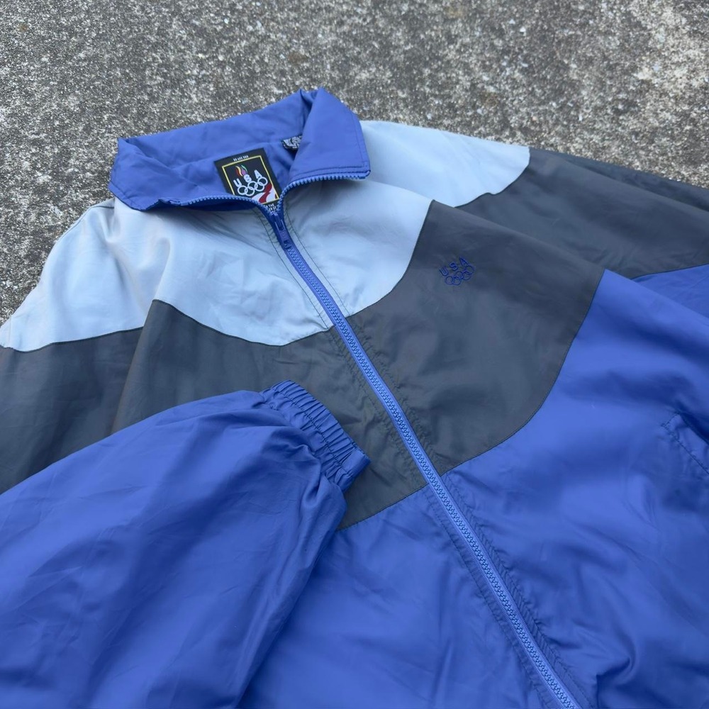 Vintage 90s JCPenney USA Olympic Track Jacket Gorpcore Blue Large (d10)